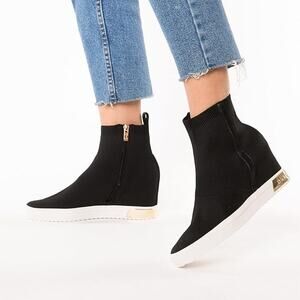 $140 DKNY Women's Cali Wedge Sock Black High Top Sneaker - 8.5